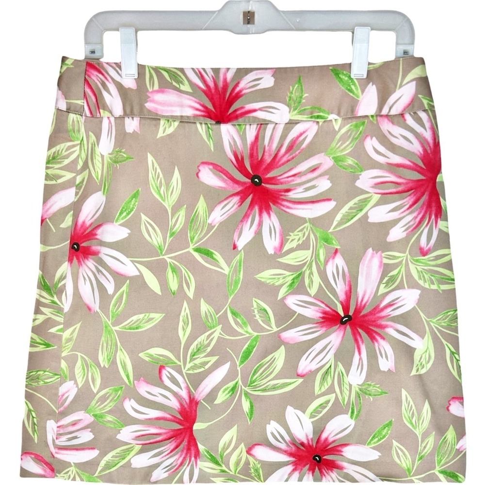 Talbots Floral A-Line Skirt 12P Pink Green‎ Stretch Cottagecore Coastal VTG 90s - Picture 2 of 6